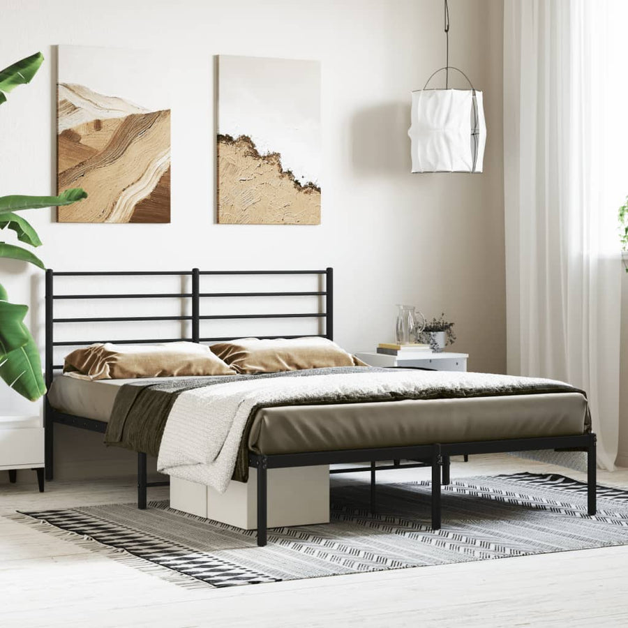 Bedframe Metaal 120 x 190 cm Zwart met hoofdbord