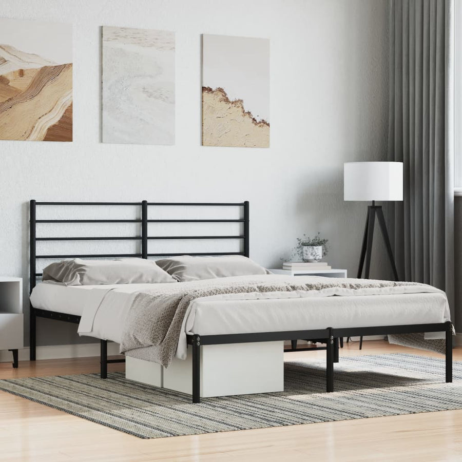 Bedframe Metaal 160 x 200 cm Zwart met hoofdbord