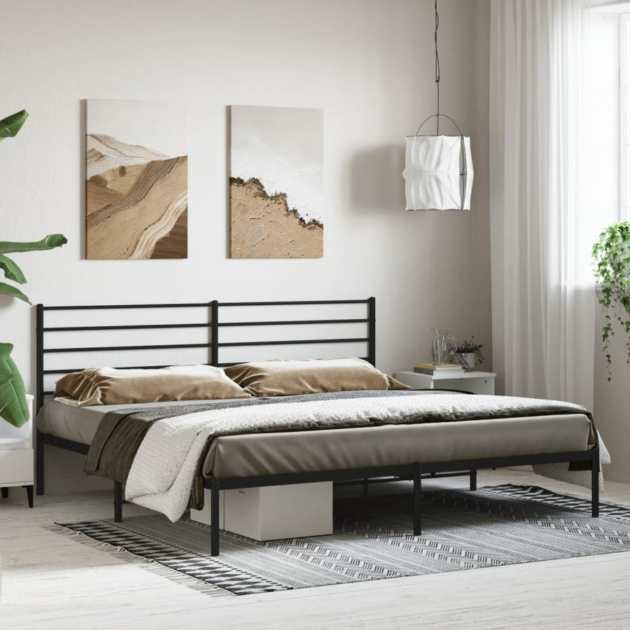 Bedframe Metaal 183 x 213 cm Zwart met hoofdbord