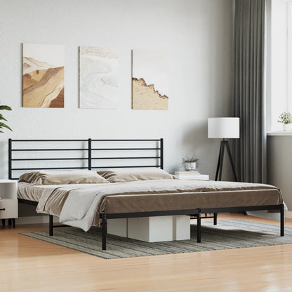 Bedframe Metaal 183 x 213 cm Zwart met hoofdbord