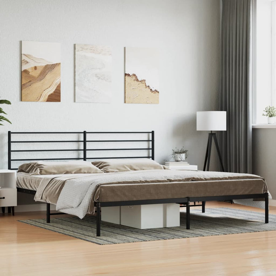 Bedframe Metaal 183 x 213 cm Zwart met hoofdbord