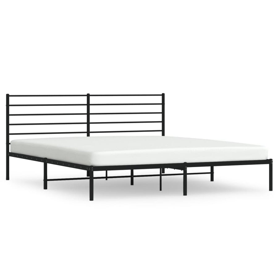 Bedframe Metaal 193 x 203 cm Zwart met hoofdbord