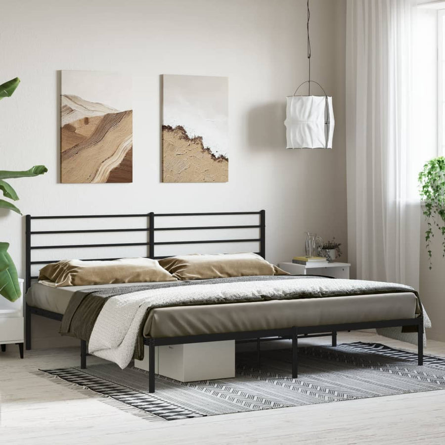 Bedframe Metaal 193 x 203 cm Zwart met hoofdbord