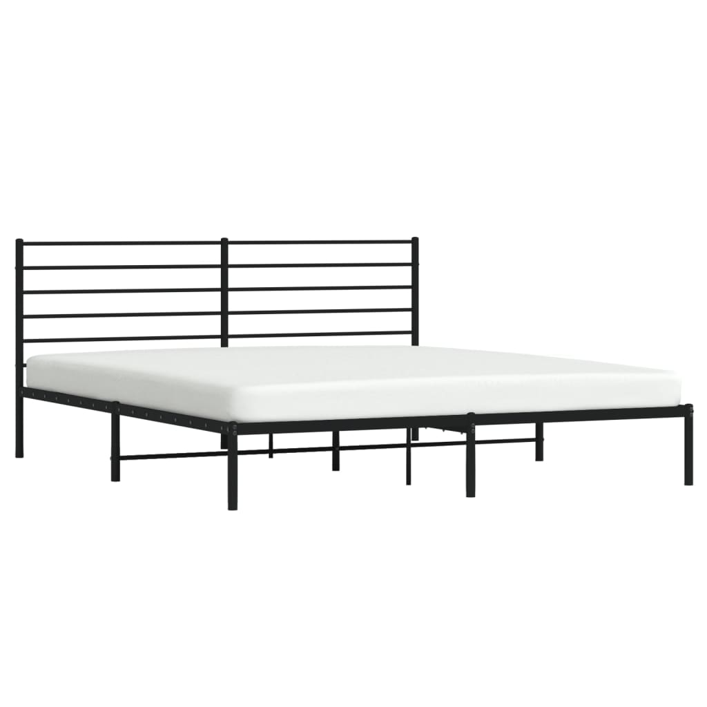 Bedframe Metaal 193 x 203 cm Zwart met hoofdbord