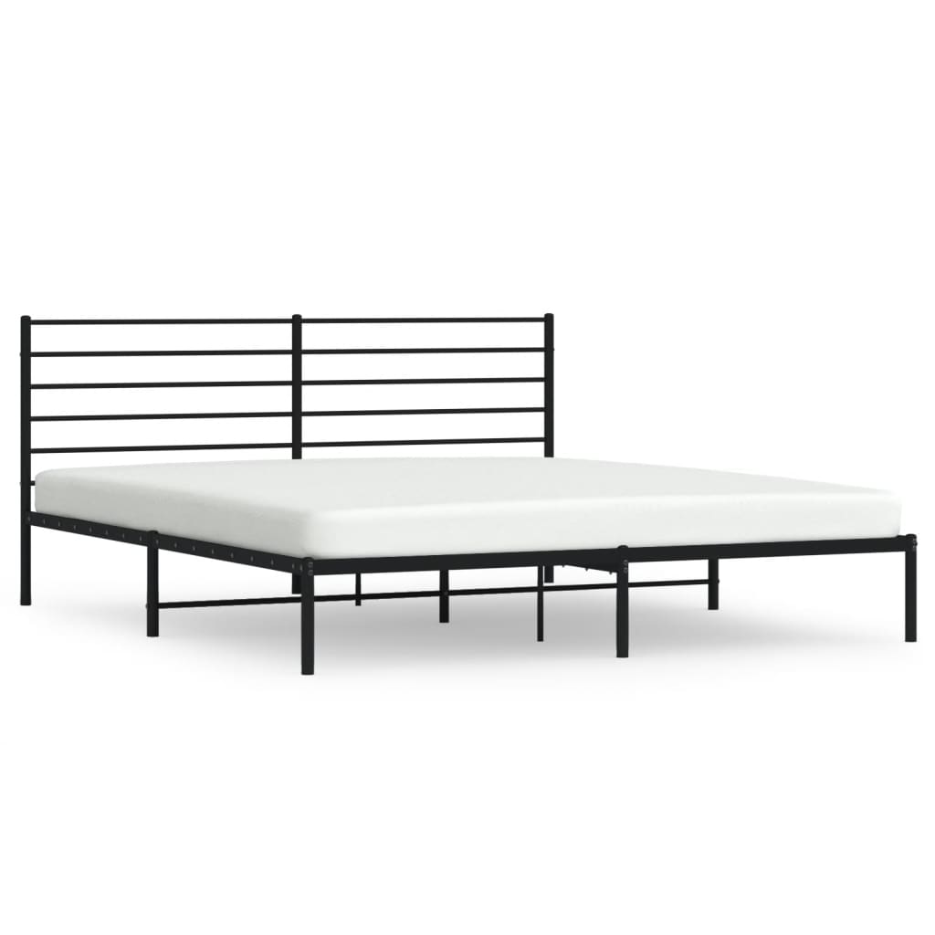 Bedframe Metaal 200 x 200 cm Zwart met hoofdbord