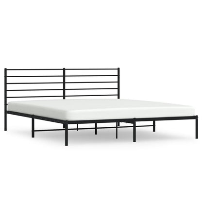 Bedframe Metaal 200 x 200 cm Zwart met hoofdbord