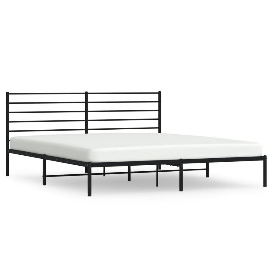 Bedframe Metaal 200 x 200 cm Zwart met hoofdbord