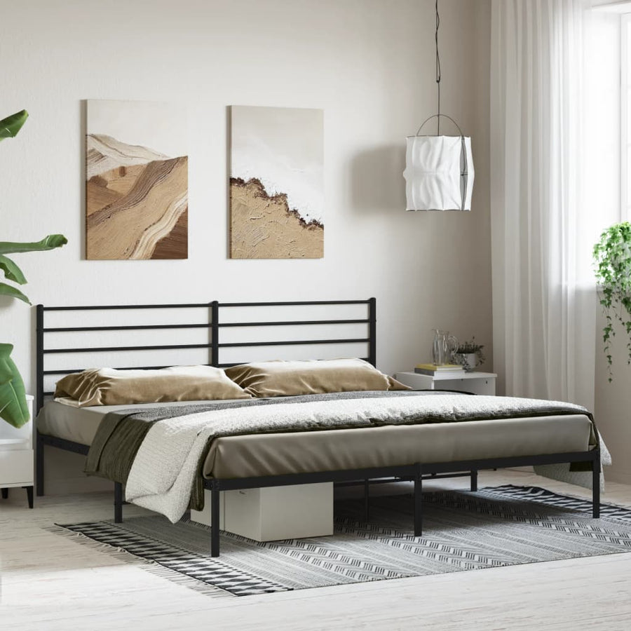 Bedframe Metaal 200 x 200 cm Zwart met hoofdbord