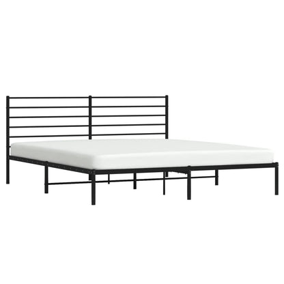 Bedframe Metaal 200 x 200 cm Zwart met hoofdbord