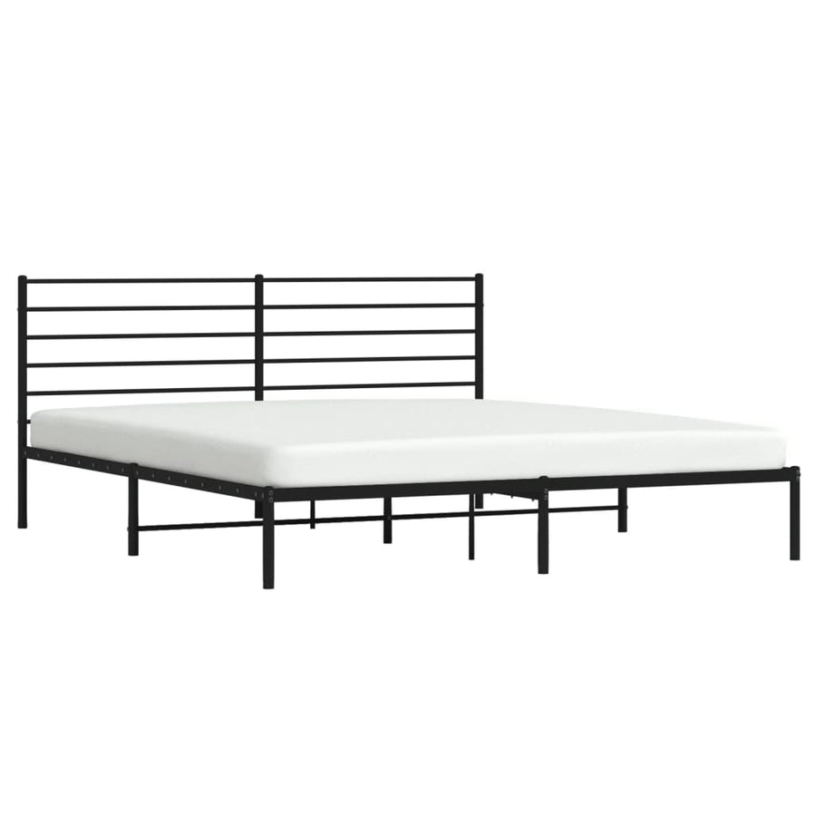 Bedframe Metaal 200 x 200 cm Zwart met hoofdbord