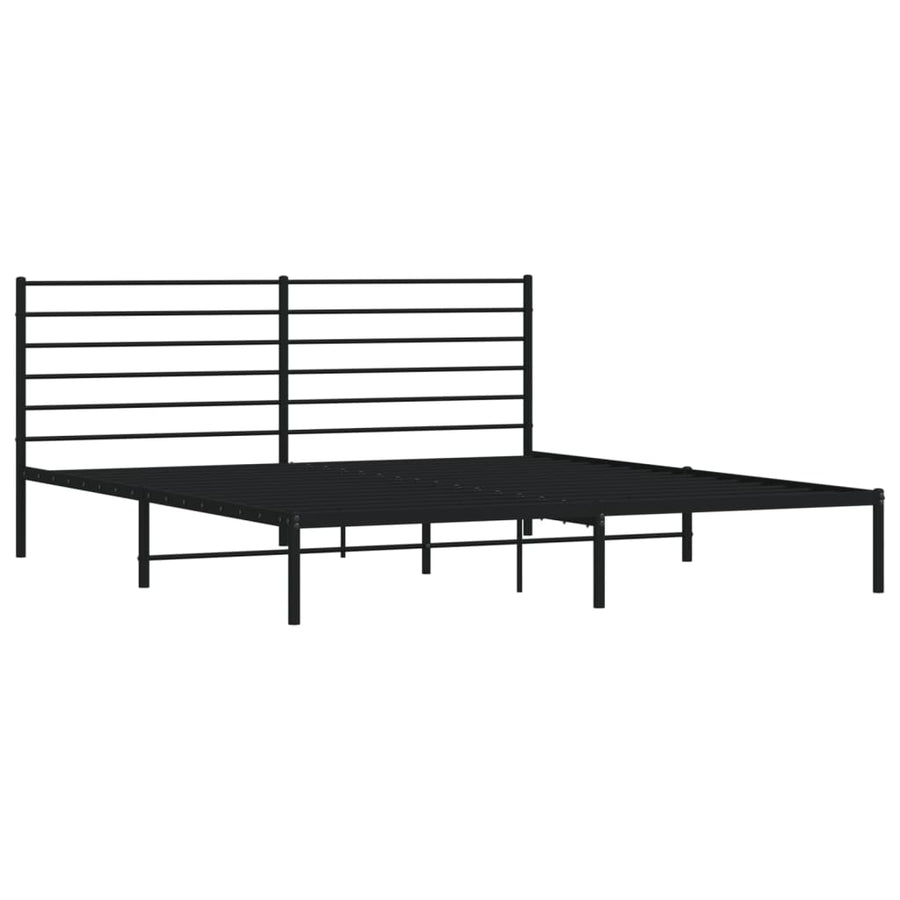 Bedframe Metaal 200 x 200 cm Zwart met hoofdbord
