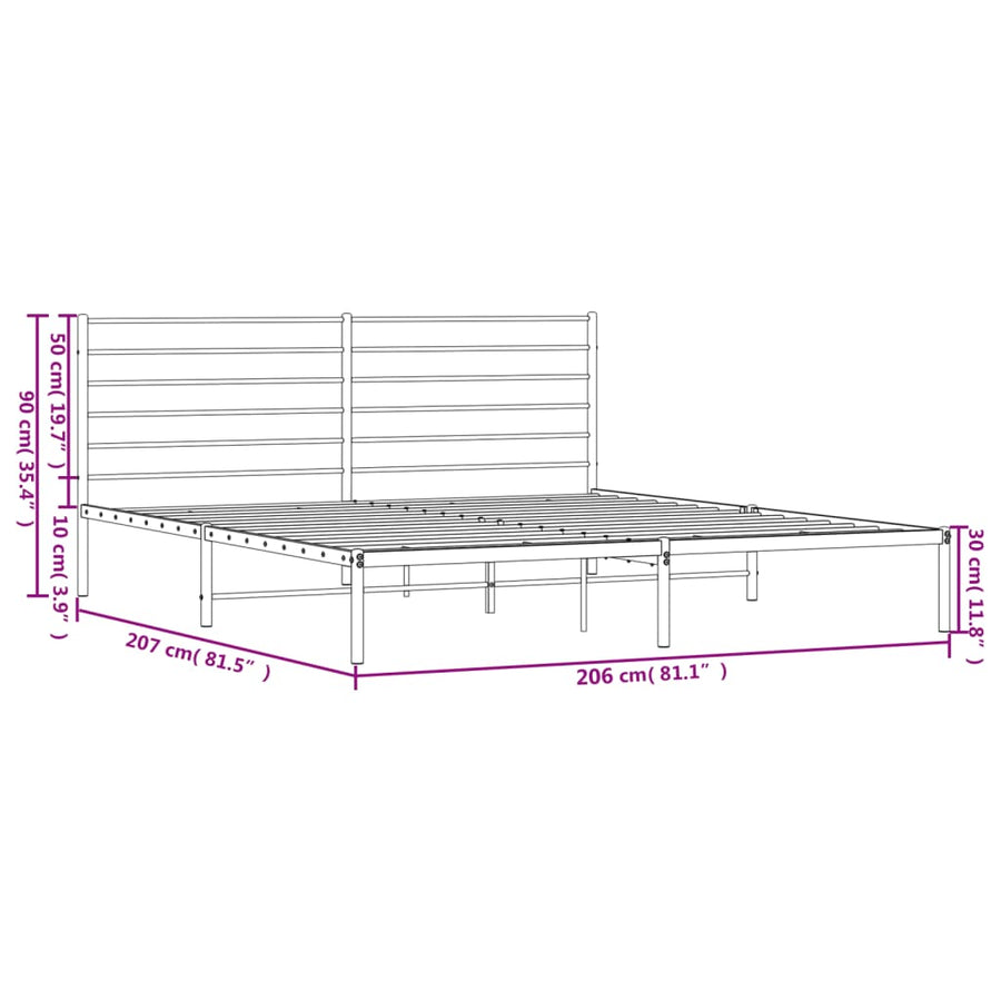 Bedframe Metaal 200 x 200 cm Zwart met hoofdbord