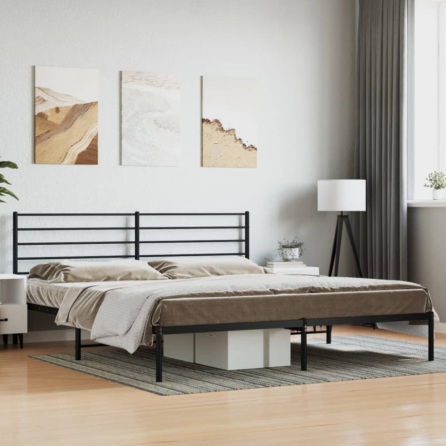 Bedframe Metaal 200 x 200 cm Zwart met hoofdbord