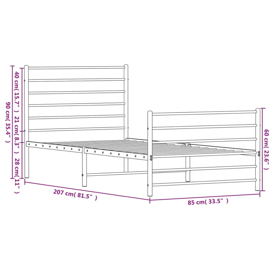 Bedframe Met Hoofd- En Voeteneinde Metaal 80 x 200 cm Zwart met hoofdbord & voetbord
