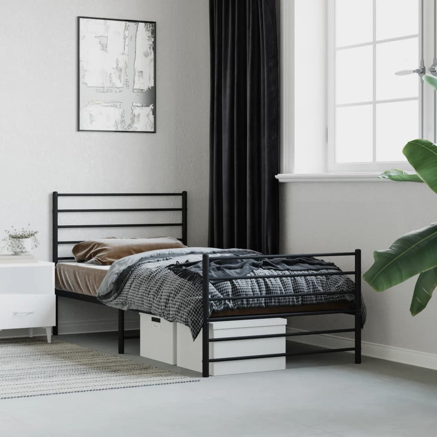 Bedframe Met Hoofd- En Voeteneinde Metaal 80 x 200 cm Zwart met hoofdbord & voetbord