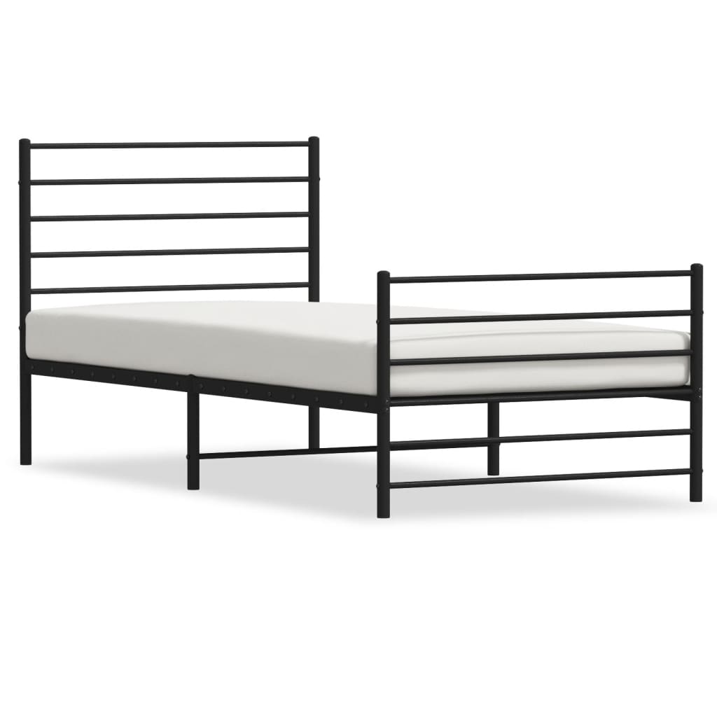 Bedframe Met Hoofd- En Voeteneinde Metaal 90 x 190 cm Zwart met hoofdbord & voetbord
