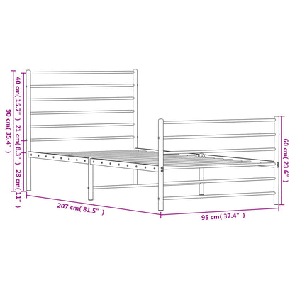 Bedframe Met Hoofd- En Voeteneinde Metaal 90 x 200 cm Zwart met hoofdbord & voetbord