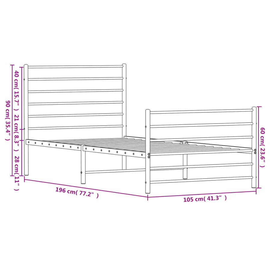 Bedframe Met Hoofd- En Voeteneinde Metaal 100 x 190 cm Zwart met hoofdbord & voetbord