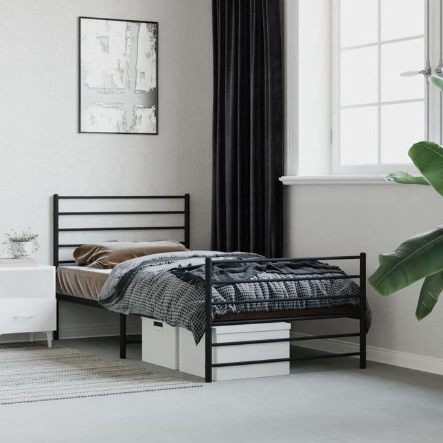 Bedframe Met Hoofd- En Voeteneinde Metaal 100 x 190 cm Zwart met hoofdbord & voetbord