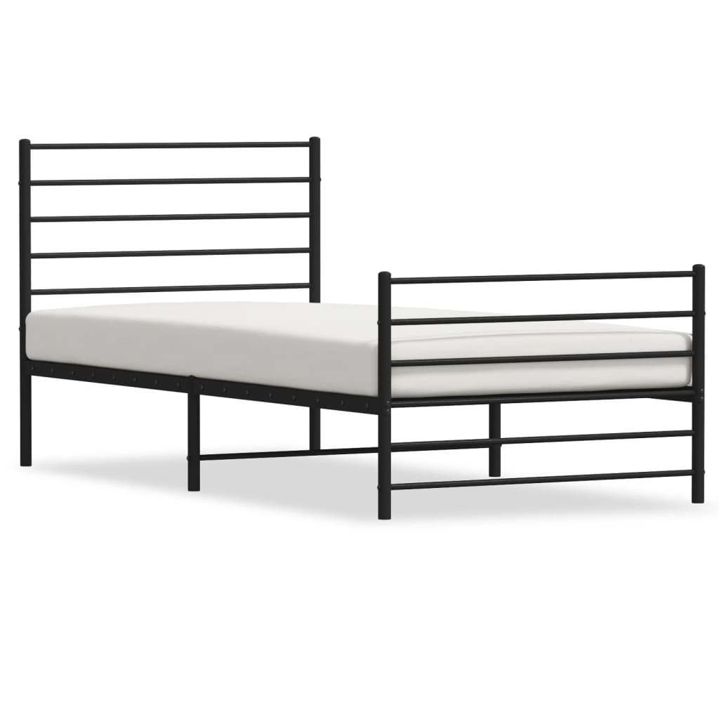 Bedframe Met Hoofd- En Voeteneinde Metaal 107 x 203 cm Zwart met hoofdbord & voetbord
