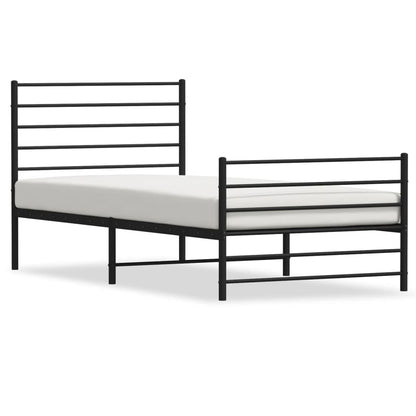 Bedframe Met Hoofd- En Voeteneinde Metaal 107 x 203 cm Zwart met hoofdbord & voetbord