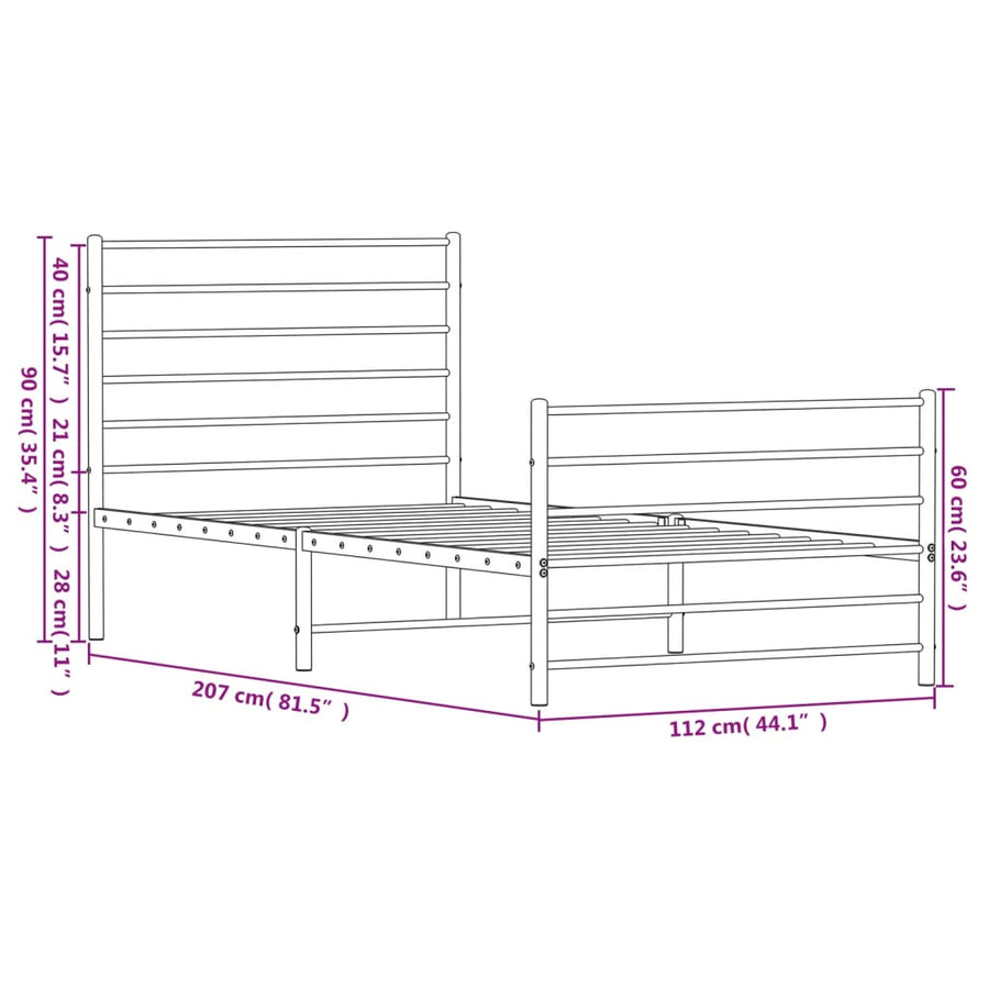 Bedframe Met Hoofd- En Voeteneinde Metaal 107 x 203 cm Zwart met hoofdbord & voetbord