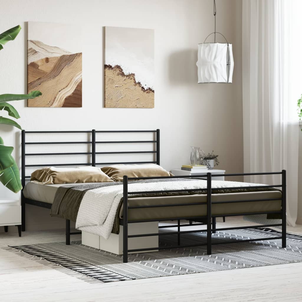 Bedframe Met Hoofd- En Voeteneinde Metaal 120 x 190 cm Zwart met hoofdbord & voetbord