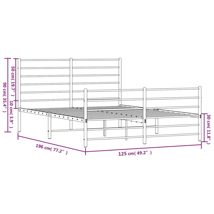 Bedframe Met Hoofd- En Voeteneinde Metaal 120 x 190 cm Zwart met hoofdbord & voetbord