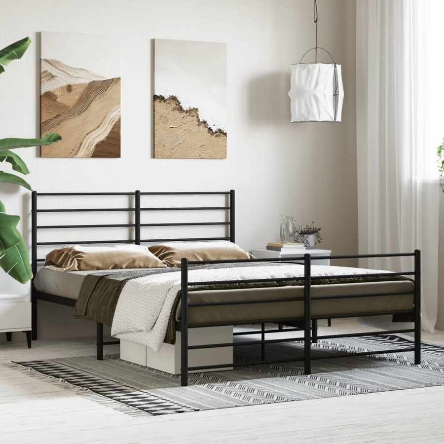Bedframe Met Hoofd- En Voeteneinde Metaal 120 x 200 cm Zwart met hoofdbord & voetbord