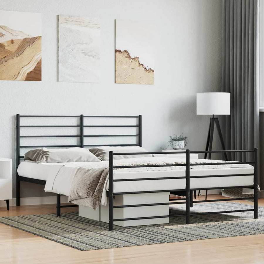 Bedframe Met Hoofd- En Voeteneinde Metaal 120 x 200 cm Zwart met hoofdbord & voetbord