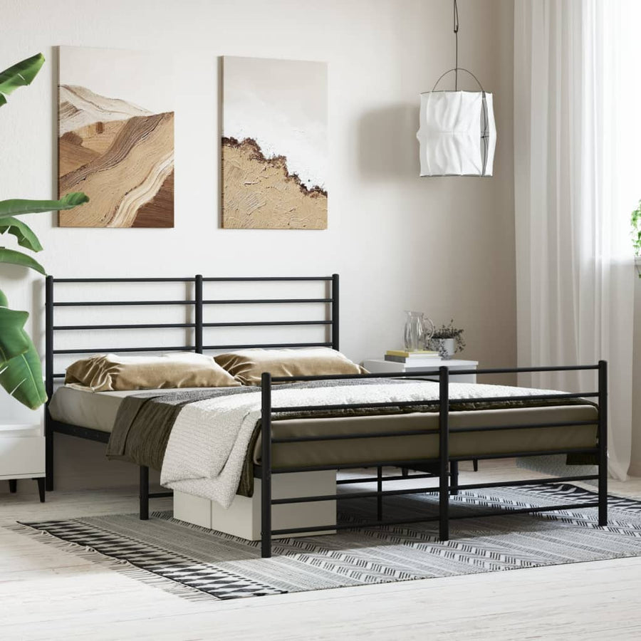 Bedframe Met Hoofd- En Voeteneinde Metaal 135 x 190 cm Zwart met hoofdbord & voetbord