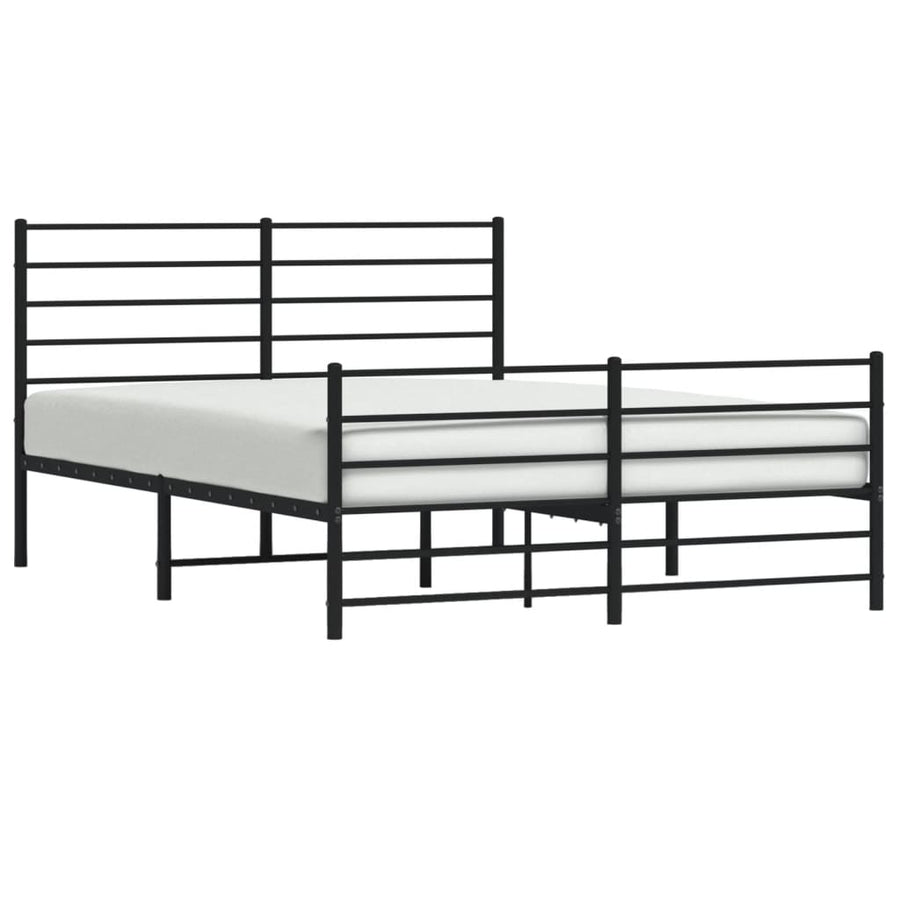 Bedframe Met Hoofd- En Voeteneinde Metaal 135 x 190 cm Zwart met hoofdbord & voetbord