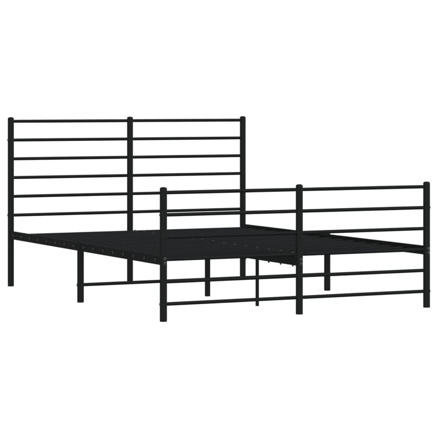 Bedframe Met Hoofd- En Voeteneinde Metaal 135 x 190 cm Zwart met hoofdbord & voetbord