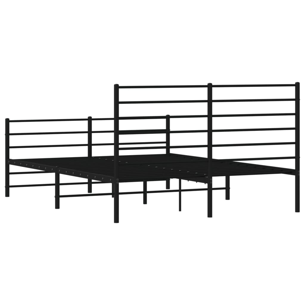 Bedframe Met Hoofd- En Voeteneinde Metaal 135 x 190 cm Zwart met hoofdbord & voetbord