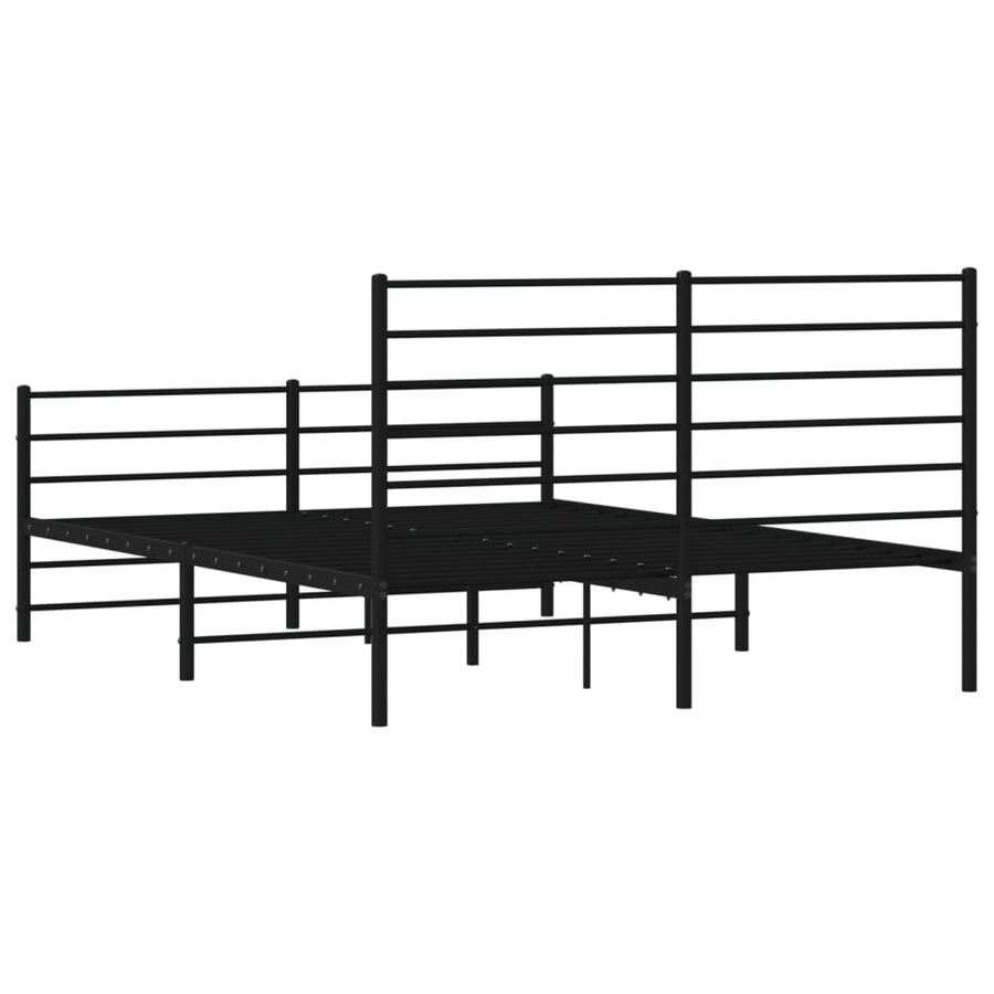 Bedframe Met Hoofd- En Voeteneinde Metaal 135 x 190 cm Zwart met hoofdbord & voetbord
