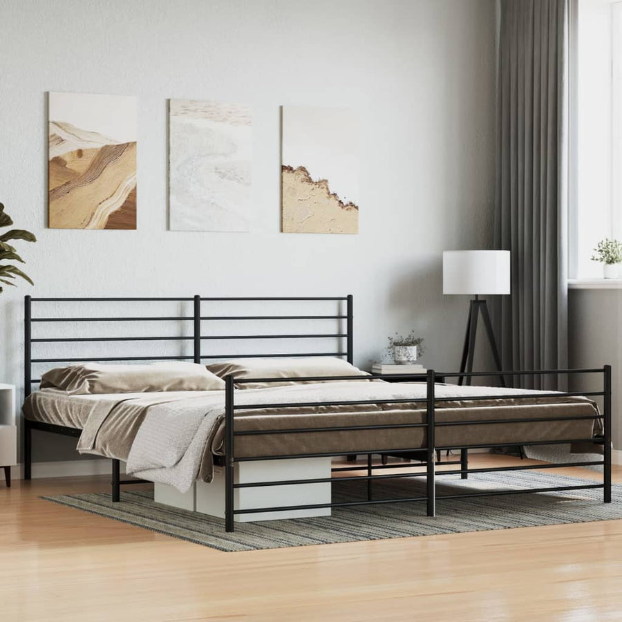 Bedframe Met Hoofd- En Voeteneinde Metaal 183 x 213 cm Zwart met hoofdbord & voetbord