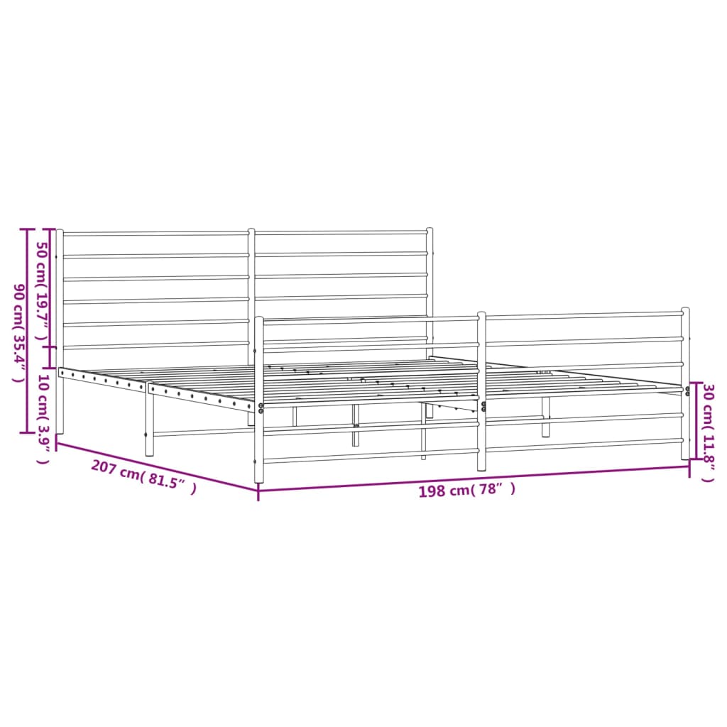 Bedframe Met Hoofd- En Voeteneinde Metaal 193 x 203 cm Zwart met hoofdbord & voetbord