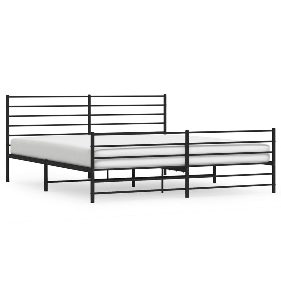 Bedframe Met Hoofd- En Voeteneinde Metaal 200 x 200 cm Zwart met hoofdbord & voetbord