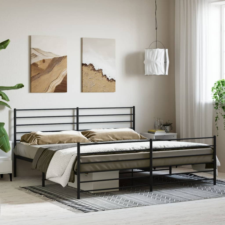 Bedframe Met Hoofd- En Voeteneinde Metaal 200 x 200 cm Zwart met hoofdbord & voetbord