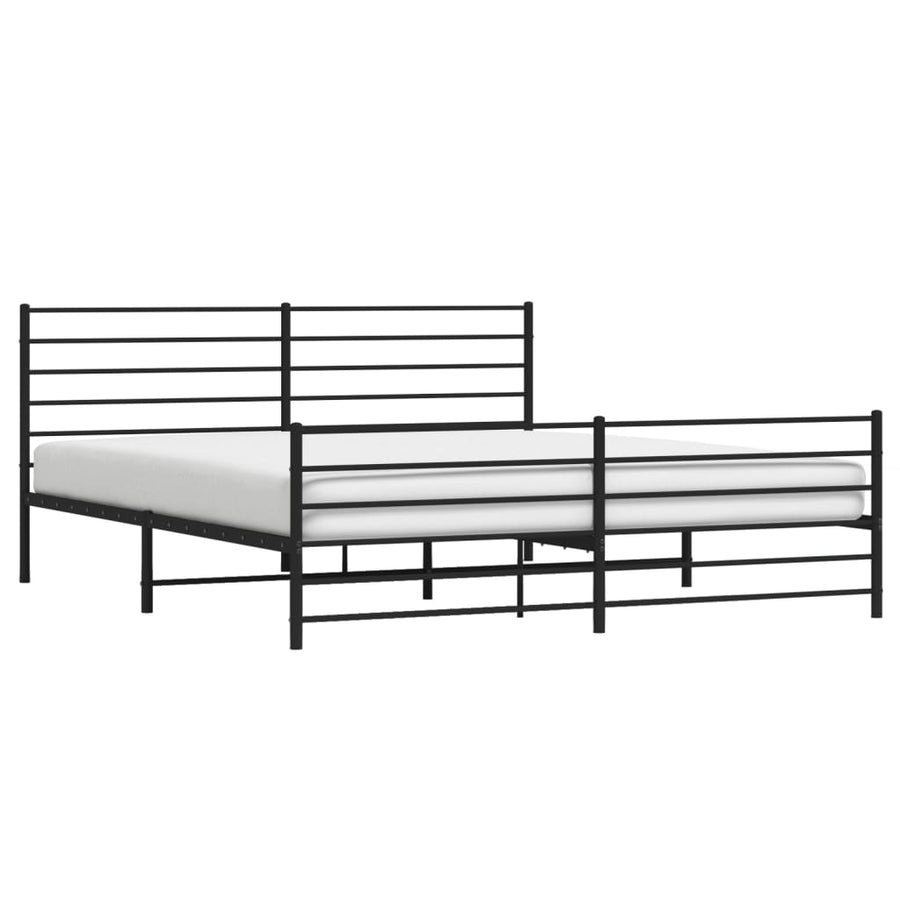 Bedframe Met Hoofd- En Voeteneinde Metaal 200 x 200 cm Zwart met hoofdbord & voetbord
