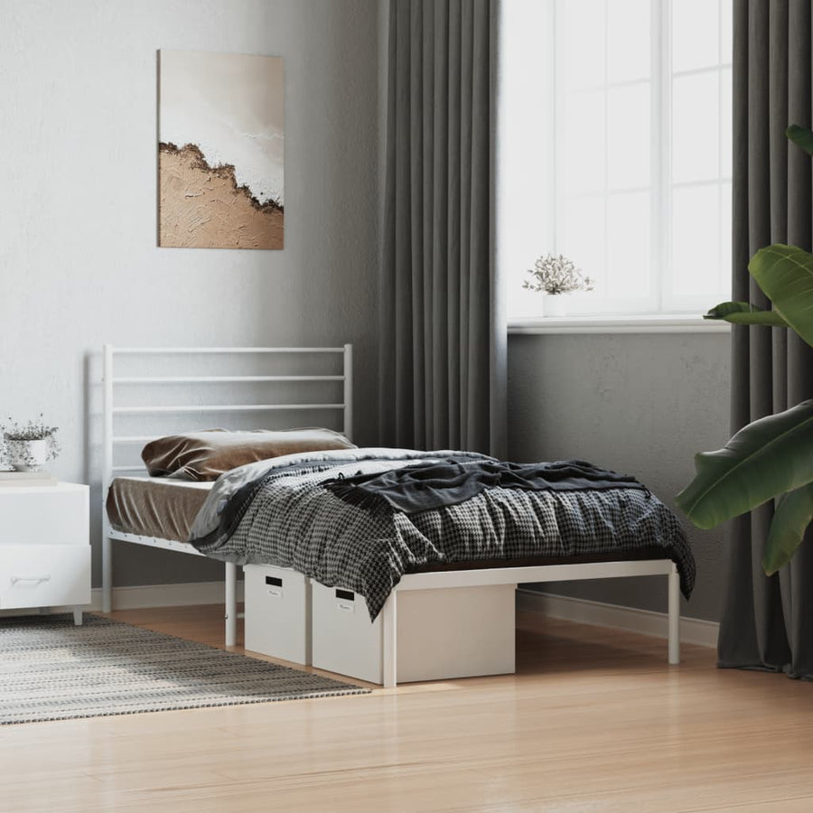 Bedframe Metaal 75 X 190 Cm Wit met hoofdbord