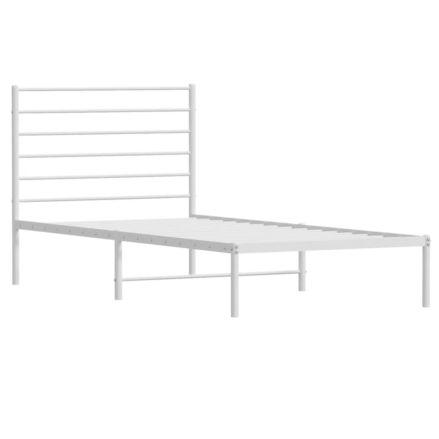 Bedframe Metaal 75 X 190 Cm Wit met hoofdbord