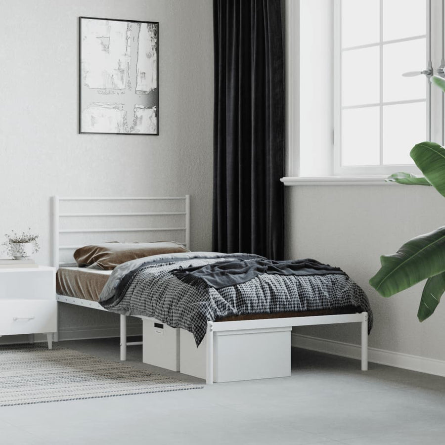 Bedframe Metaal 75 X 190 Cm Wit met hoofdbord