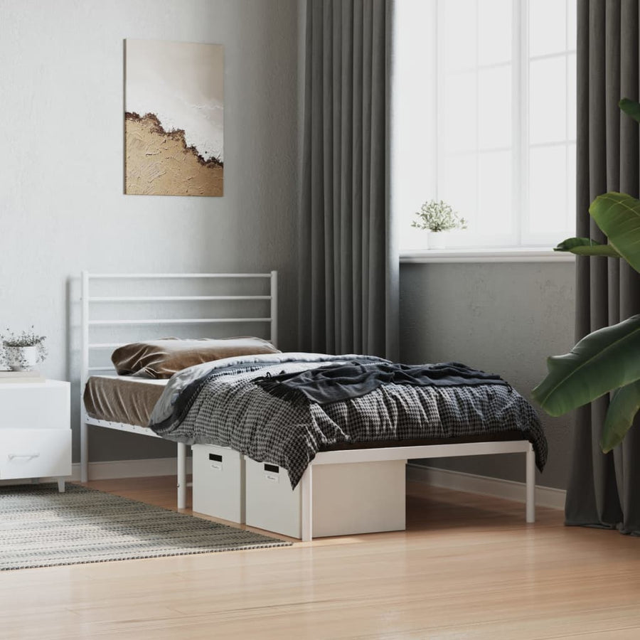 Bedframe Metaal 90 x 200 cm Wit met hoofdbord