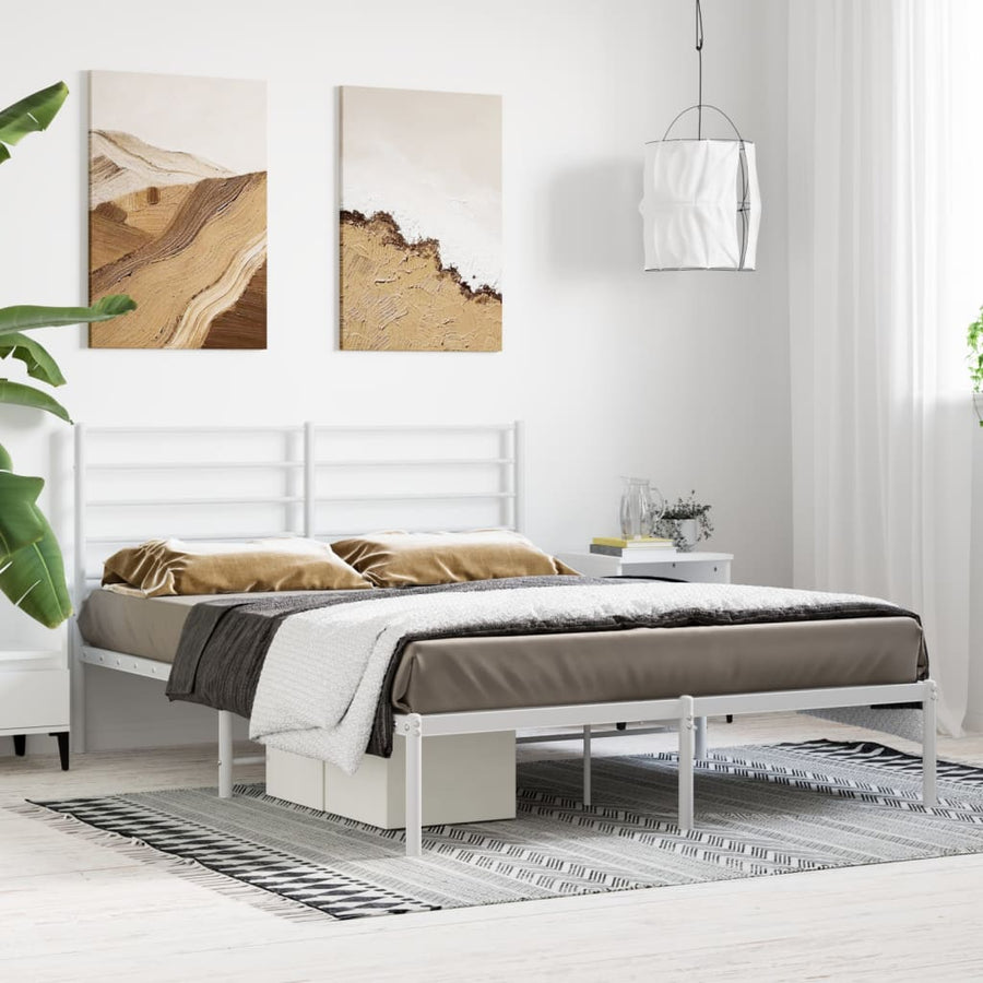 Bedframe Metaal 120 x 190 cm Wit met hoofdbord