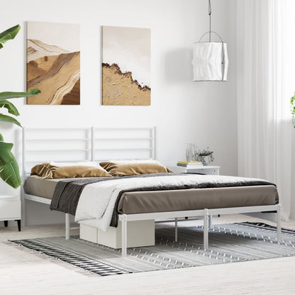 Bedframe Metaal 135 x 190 cm Wit met hoofdbord