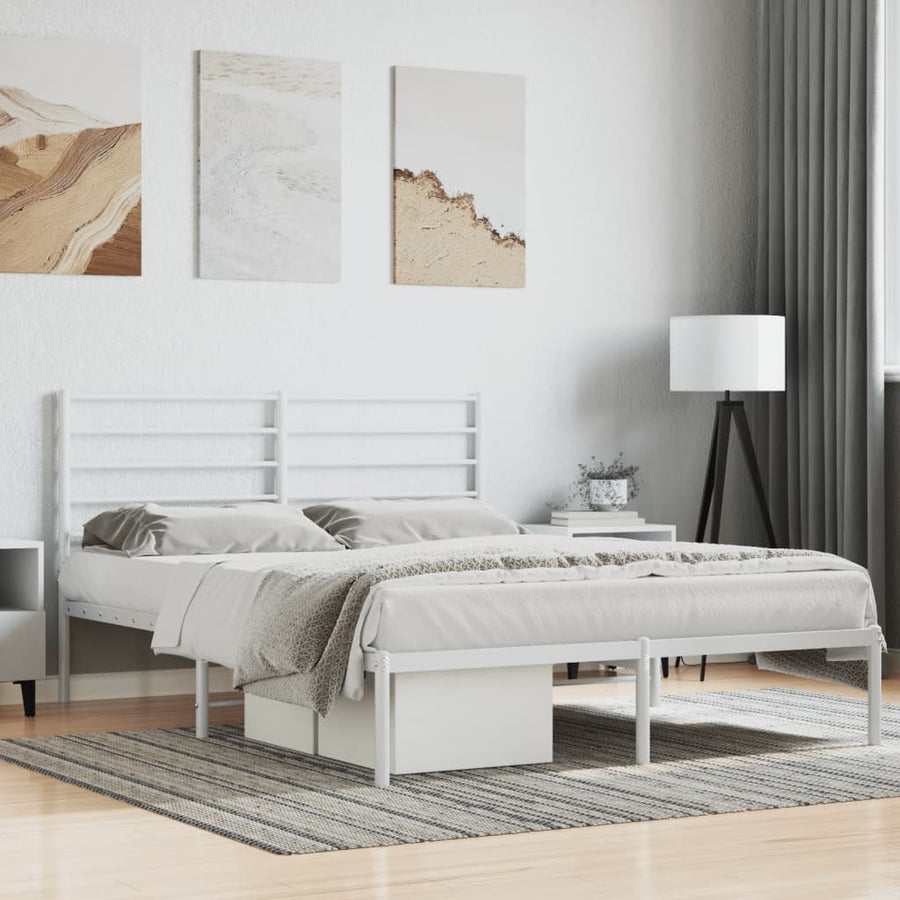 Bedframe Metaal 140 x 190 cm Wit met hoofdbord