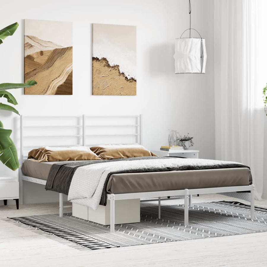 Bedframe Metaal 140 x 200 cm Wit met hoofdbord