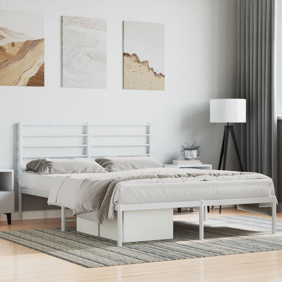 Bedframe Metaal 140 x 200 cm Wit met hoofdbord