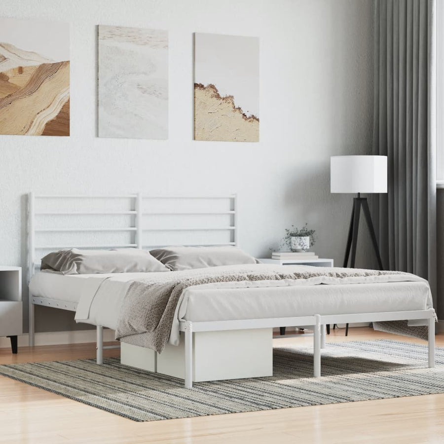 Bedframe Metaal 150 x 200 cm Wit met hoofdbord